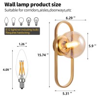 Wall Sconces Set Of Two Gold Wall Lamp Sconces Wall Lighting With Amber Globe Glass Shade Wall Lights Sconces Wall Decor Set Of