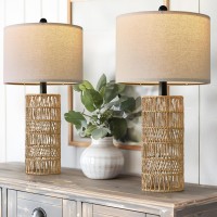 Oyears 225 Boho Table Lamps Set Of 2 For Living Room Bedside Lamp For Nightstands Rattan Lamp For Bedroom Farmhouse Table