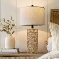 Oyears 225 Boho Table Lamps Set Of 2 For Living Room Bedside Lamp For Nightstands Rattan Lamp For Bedroom Farmhouse Table