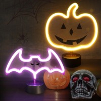 Brightdeck 2 Pcs Batpumpkin Lights Halloween Neon Sign Night Lights Usb Or Battery Operated Halloween Lights Halloween Home D