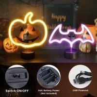 Brightdeck 2 Pcs Batpumpkin Lights Halloween Neon Sign Night Lights Usb Or Battery Operated Halloween Lights Halloween Home D