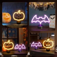 Brightdeck 2 Pcs Batpumpkin Lights Halloween Neon Sign Night Lights Usb Or Battery Operated Halloween Lights Halloween Home D