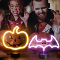 Brightdeck 2 Pcs Batpumpkin Lights Halloween Neon Sign Night Lights Usb Or Battery Operated Halloween Lights Halloween Home D