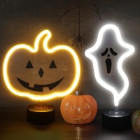 Brightdeck 2 Pcs Ghostpumpkin Lights Halloween Neon Sign Night Lights Usb Or Battery Operated Halloween Lights Halloween Home