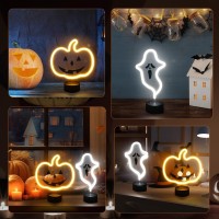 Brightdeck 2 Pcs Ghostpumpkin Lights Halloween Neon Sign Night Lights Usb Or Battery Operated Halloween Lights Halloween Home