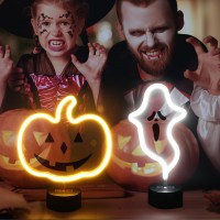 Brightdeck 2 Pcs Ghostpumpkin Lights Halloween Neon Sign Night Lights Usb Or Battery Operated Halloween Lights Halloween Home