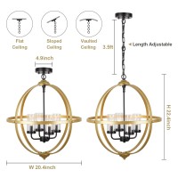 Treekee Chandelier Farmhouse Hanging Lighting 4Light Globe Orb Chandelier Adjustable Modern Pendant Light Fixture For Dining