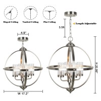 Treekee Chandelier Farmhouse Hanging Lighting 4Light Globe Orb Chandelier Adjustable Modern Farmhouse Pendant Light Fixture F