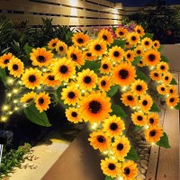 Solar Garden Lights Outdoor 2 Pack Solar Sunflower Lights With 46 Lifelike Sunflower Waterproof 90 Bright Led Fall Garden Deco