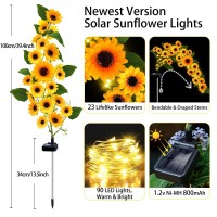 Solar Garden Lights Outdoor 2 Pack Solar Sunflower Lights With 46 Lifelike Sunflower Waterproof 90 Bright Led Fall Garden Deco