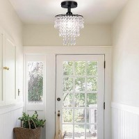 Frixchur Small Crystal Chandelier Flush Mount Ceiling Light 3 Tiers Raindrops Crystal Chandeliers For Bedroom Hallway Foyer Livi