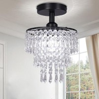 Frixchur Small Crystal Chandelier Flush Mount Ceiling Light 3 Tiers Raindrops Crystal Chandeliers For Bedroom Hallway Foyer Livi