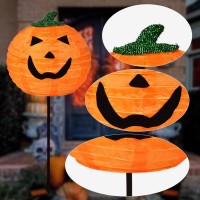 Solar Halloween Pumpkin Led Lights With Smiling Face Set Of 2 Pumpkin Stake Lights 2 Modes For Outdoor Halloween Pathway Yard G