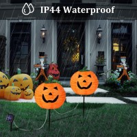 Solar Halloween Pumpkin Led Lights With Smiling Face Set Of 2 Pumpkin Stake Lights 2 Modes For Outdoor Halloween Pathway Yard G