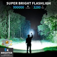 Led Rechargeable Flashlights 990000 High Lumens Super Bright Flashlight High Power Flash Light With 7 Modes 15H Running Time