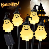 Outdoor Halloween Decorations 5 Pack Solar Pathway Lights 3D Ghost Lights With 8 Modes Waterproof Solar Halloween Stake Light