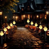 Outdoor Halloween Decorations 5 Pack Solar Pathway Lights 3D Ghost Lights With 8 Modes Waterproof Solar Halloween Stake Light