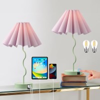 Eoeyyoyb Bedside Table Lamp Set Of 2 Touch Dimmable Unique Green Lamp With Usb Port And Outlet Modern Lamp For Living Room