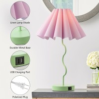 Eoeyyoyb Bedside Table Lamp Set Of 2 Touch Dimmable Unique Green Lamp With Usb Port And Outlet Modern Lamp For Living Room