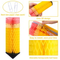 Retisee 12 Pcs Pencil Hanging Honeycomb Back To School Classroom Decorations Hanging Honeycomb Ceiling Party Decorations Pencil