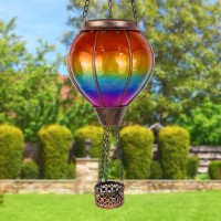 Hot Air Balloon Solar Lantern Solar Hot Air Balloon Lamp Colorful Solar Balloon Lanterns Outdoor Hanging Glass And Metal Air B