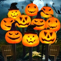 Retisee 10 Pcs Halloween Pumpkin Solar Lights Halloween Pumpkin Stakes Lights Pumpkin Pathway Lights Pumpkin Outdoor Lights Hall