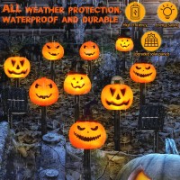 Retisee 10 Pcs Halloween Pumpkin Solar Lights Halloween Pumpkin Stakes Lights Pumpkin Pathway Lights Pumpkin Outdoor Lights Hall