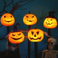 Retisee 10 Pcs Halloween Pumpkin Solar Lights Halloween Pumpkin Stakes Lights Pumpkin Pathway Lights Pumpkin Outdoor Lights Hall