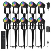 Banord Rgbw Color Changing Outdoor Landscape Lighting 10 Pack Low Voltage Led Outdoor Spotlight With Remote Ip65 Waterproof Fo