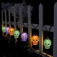 Halloween Skull String Lights 85Ft Outdoor Halloween Decorations Lights With 10 Led Orangepurplegreen Skeleton Light Plug In