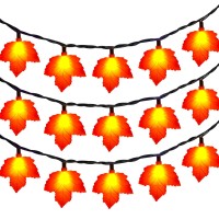 Fall Decorations Lights 85Ft Outdoor Thanksgiving Decorations Lights With 10 Led Orange Maple Leaves Lights Hanging Orange Ha