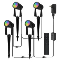 Banord Rgbw Color Changing Outdoor Landscape Lighting 4 Pack Low Voltage Led Outdoor Spotlight With Remote Ip65 Waterproof For