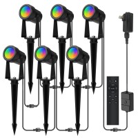 Banord Rgbw Color Changing Outdoor Landscape Lighting 6 Pack Low Voltage Led Outdoor Spotlight With Remote Ip65 Waterproof For