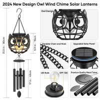 Owl Solar Lanterns Outdoor Halloween Decorations 2 Pack Solar Halloween Decorations Lights Waterproof Metal Hanging Solar Lant