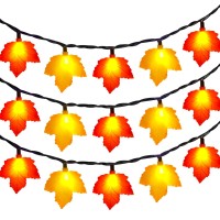 Thanksgiving Decorations Lights Outdoor 85Ft 10 Led Fall Decor Orangeyellow Maple Leaves String Lights Plug In Hanging Hallo