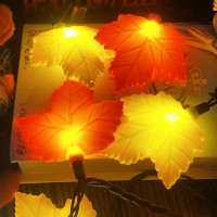 Thanksgiving Decorations Lights Outdoor 85Ft 10 Led Fall Decor Orangeyellow Maple Leaves String Lights Plug In Hanging Hallo