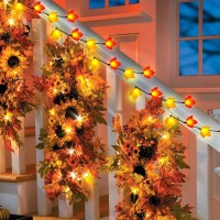 Thanksgiving Decorations Lights Outdoor 85Ft 10 Led Fall Decor Orangeyellow Maple Leaves String Lights Plug In Hanging Hallo