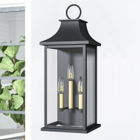 Lawyettle Dusk To Dawn Outdoor Wall Light 3Light 25 Large Outdoor Light Fixture Black Exterior Wall Lantern Waterproof Out