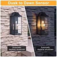 Lawyettle Dusk To Dawn Outdoor Wall Light 3Light 25 Large Outdoor Light Fixture Black Exterior Wall Lantern Waterproof Out