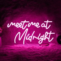 Dimmable Meet Me At Midnight Neon Sign Led Pink Words Neon Light For Wall Decor Usb Powered Letters Light Up Sign For Bedroom Pa