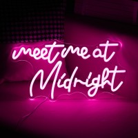 Dimmable Meet Me At Midnight Neon Sign Led Pink Words Neon Light For Wall Decor Usb Powered Letters Light Up Sign For Bedroom Pa