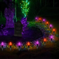 Halloween Pathway Lights 10 Pack Halloween Stake Lights Outdoor With C9 Led Clear Purpleorange Bulbs 195Ft Extendable Led Walk