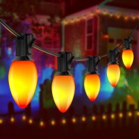 Konictom Orange Led String Lights 25Ft Waterproof Led Orange Lights String With 27 C7 Led Bulbs2 Spare Halloween Led Lights Fo