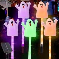 5 Pack Halloween Solar Lights 8 Modes Multicolour Ghost Garden Stake Lights Waterproof Outdoor Halloween Decorations For Yard