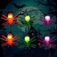 Halloween Spooky Spider Lights 85Ft Trick Or Treat Multicolor Spider Led String With 10 Lifelike Spider Lights For Window Out