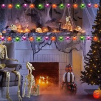 Halloween Spooky Spider Lights 85Ft Trick Or Treat Multicolor Spider Led String With 10 Lifelike Spider Lights For Window Out