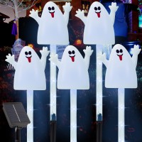 5 Pack Halloween Solar Lights 8 Modes Cold White Ghost Garden Stake Lights Waterproof Outdoor Halloween Decorations For Yard L