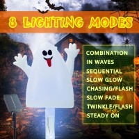 5 Pack Halloween Solar Lights 8 Modes Cold White Ghost Garden Stake Lights Waterproof Outdoor Halloween Decorations For Yard L