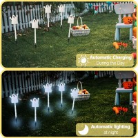 5 Pack Halloween Solar Lights 8 Modes Cold White Ghost Garden Stake Lights Waterproof Outdoor Halloween Decorations For Yard L