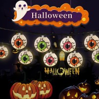 Halloween Eyeball Lantern String Lights 85Ft Spooky Lantern Led Lights With 10 Novelty Eyeball Printed Lanterns For Halloween